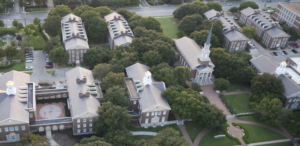 aerial photo of SMU including the Chapel